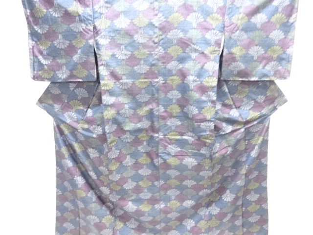 花青海波模様織り出し手織り紬着物